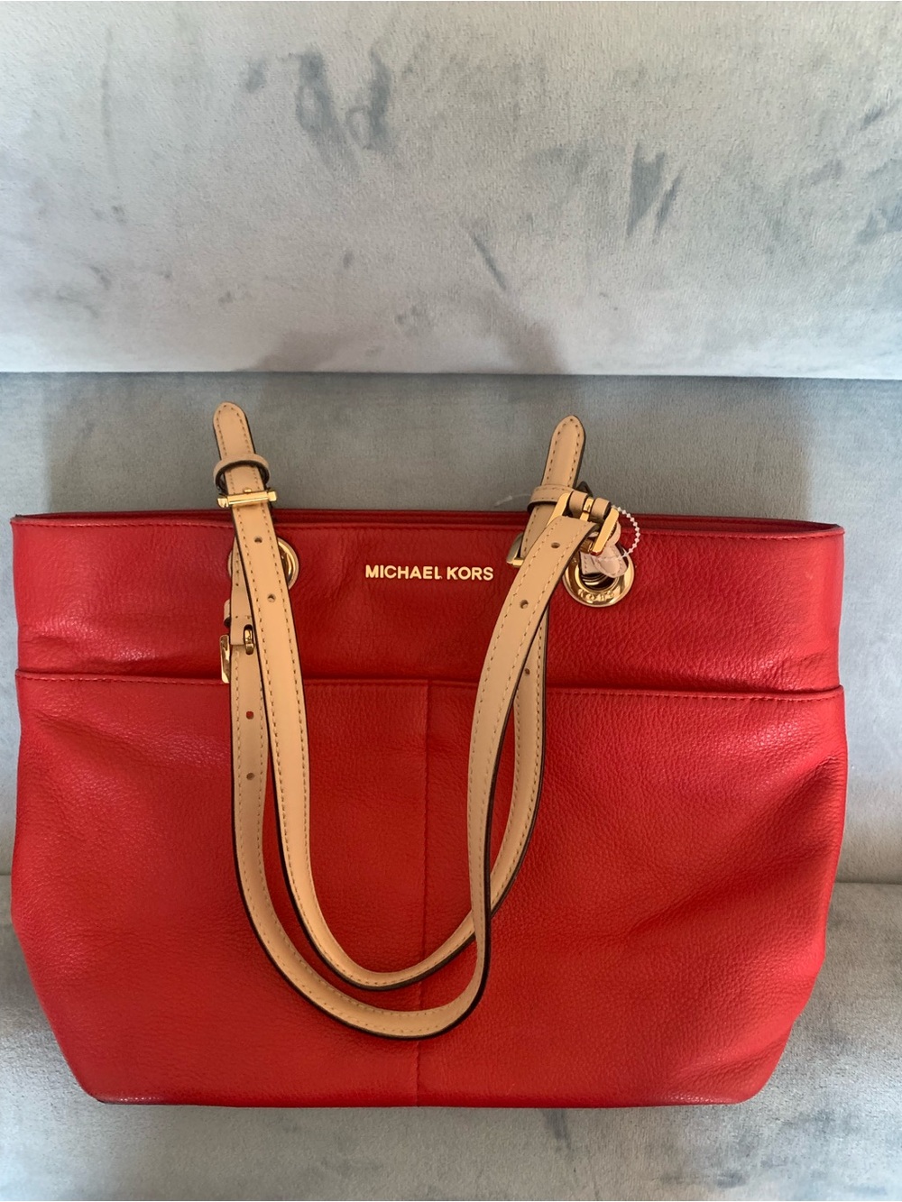 Michael Kors Bedford Medium Top Zip Pocket Tote in Bright Red